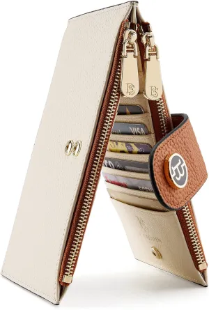 Leather Bifold Wallets for Women, Double Zipper Pocket Credit Card Holder