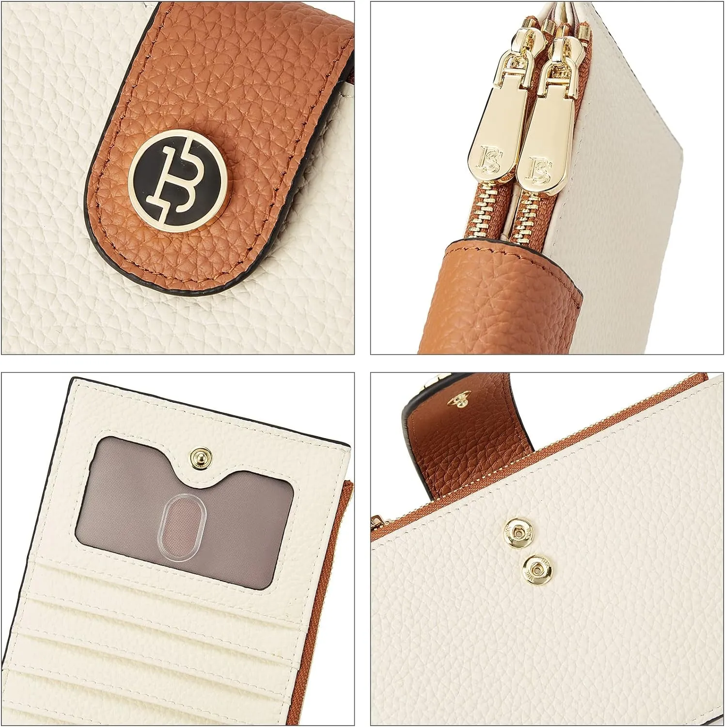 Leather Bifold Wallets for Women, Double Zipper Pocket Credit Card Holder
