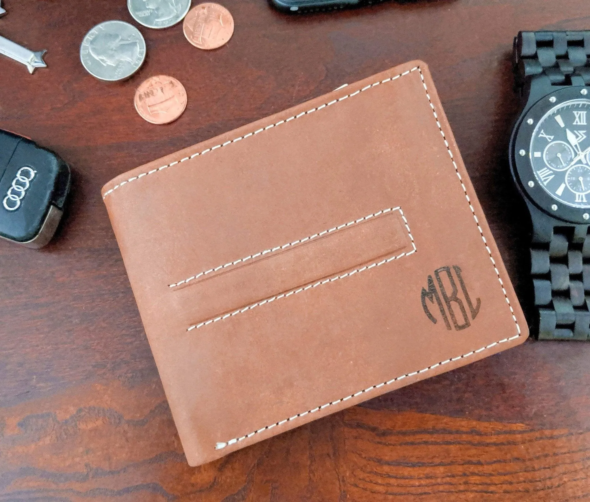 Leather Wallet Milled Bifold Brown Card Holder