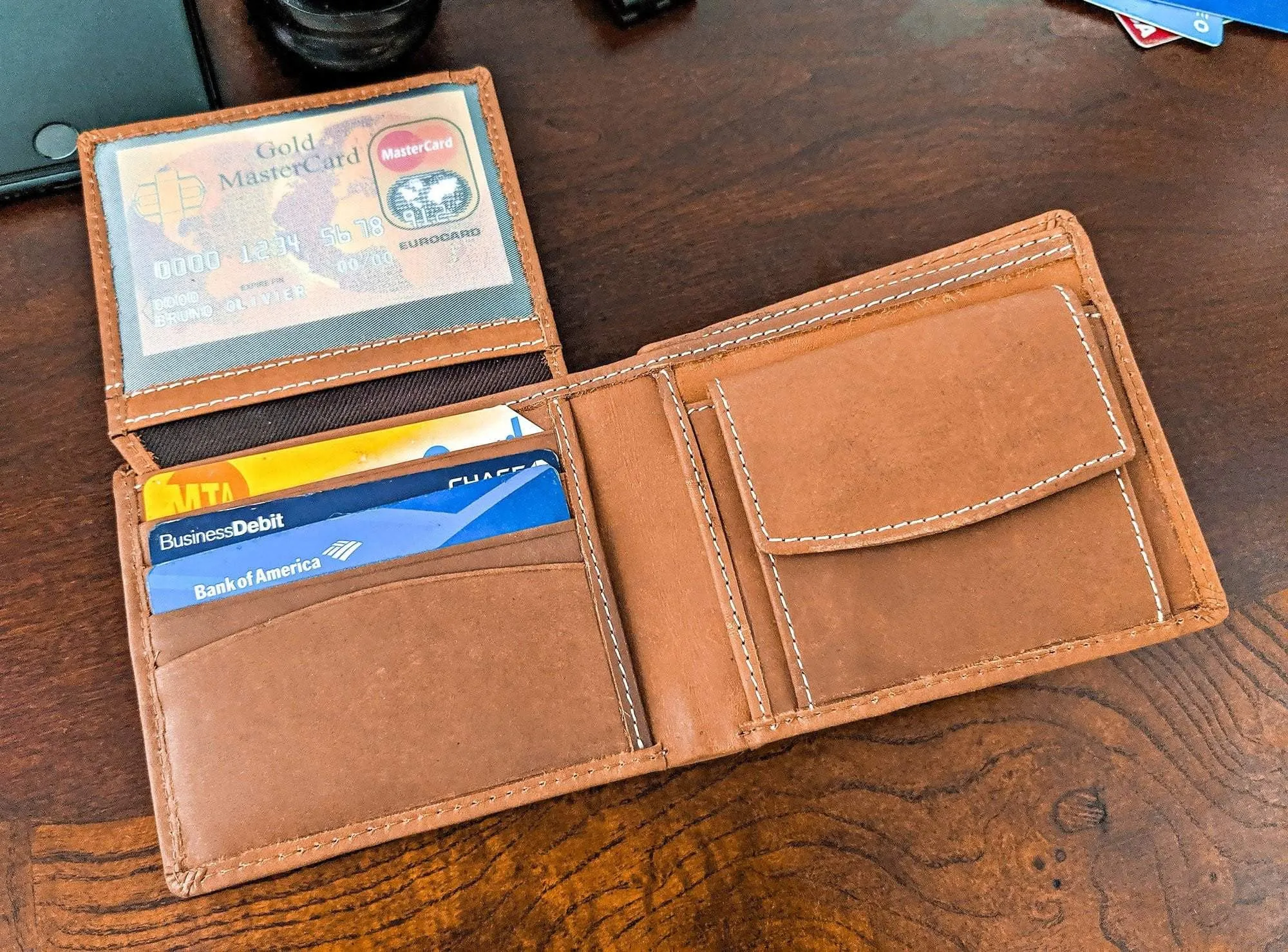 Leather Wallet Milled Bifold Brown Card Holder