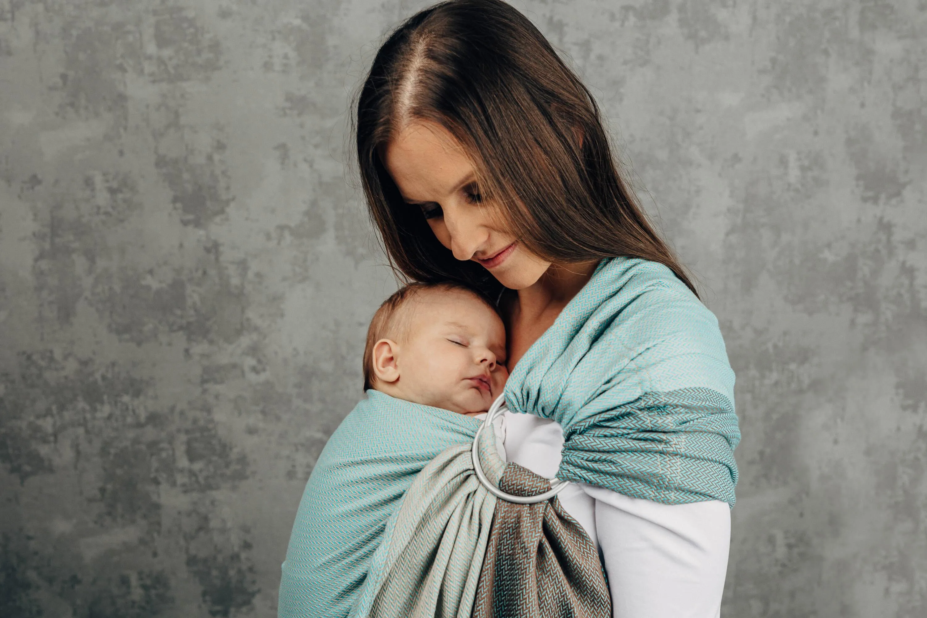 LennyLamb Ring Sling With Gathered Shoulder Little Herringbone Baby Mint