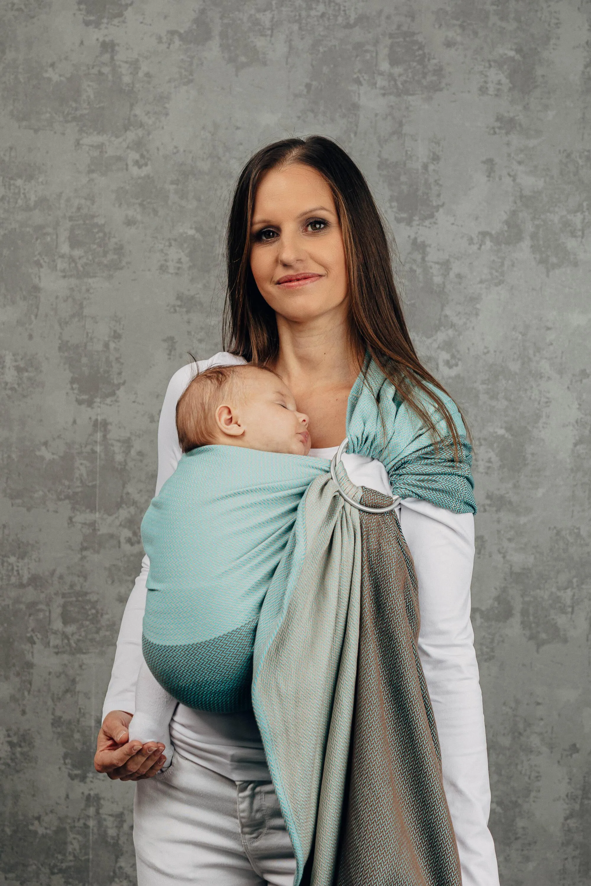 LennyLamb Ring Sling With Gathered Shoulder Little Herringbone Baby Mint