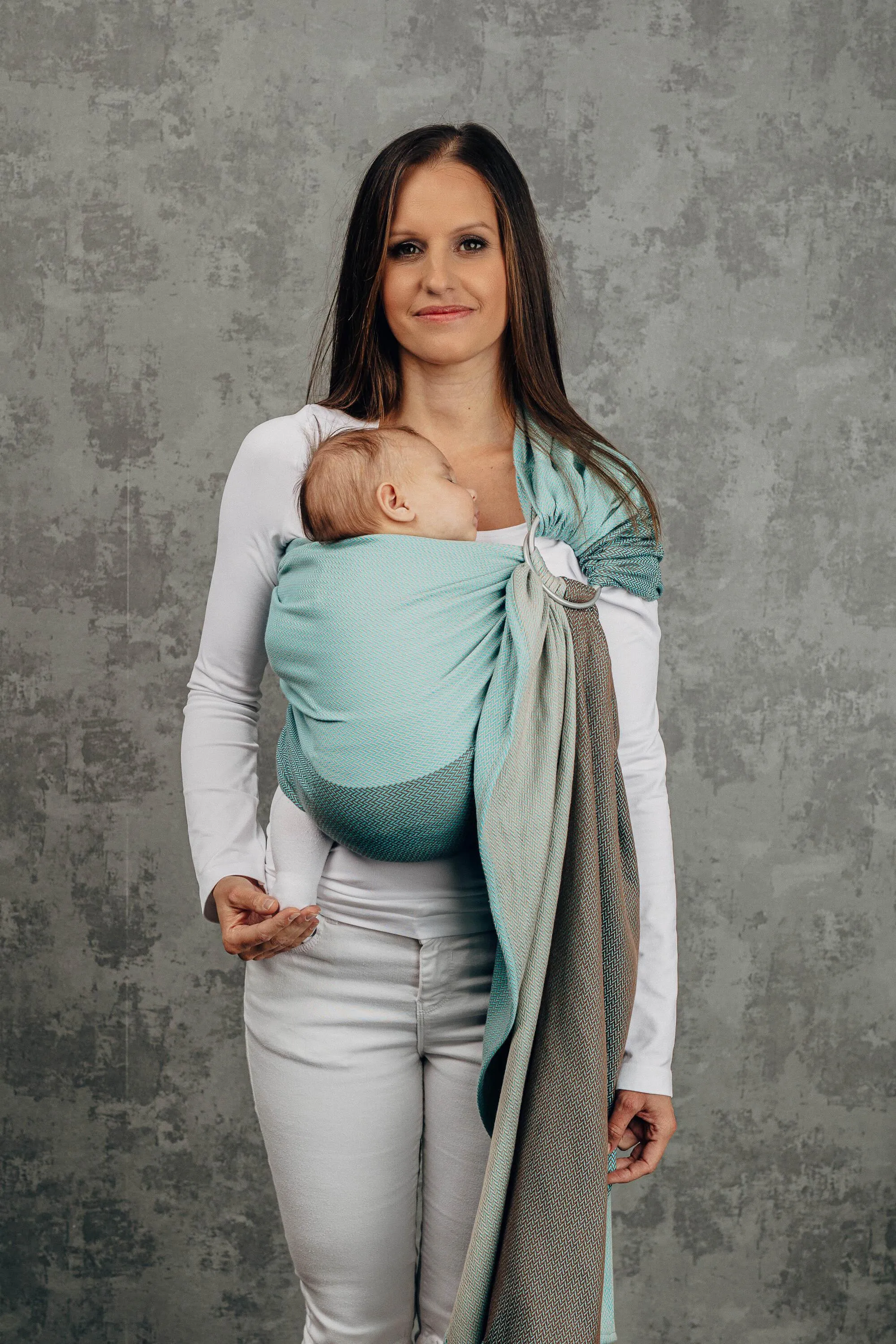 LennyLamb Ring Sling With Gathered Shoulder Little Herringbone Baby Mint