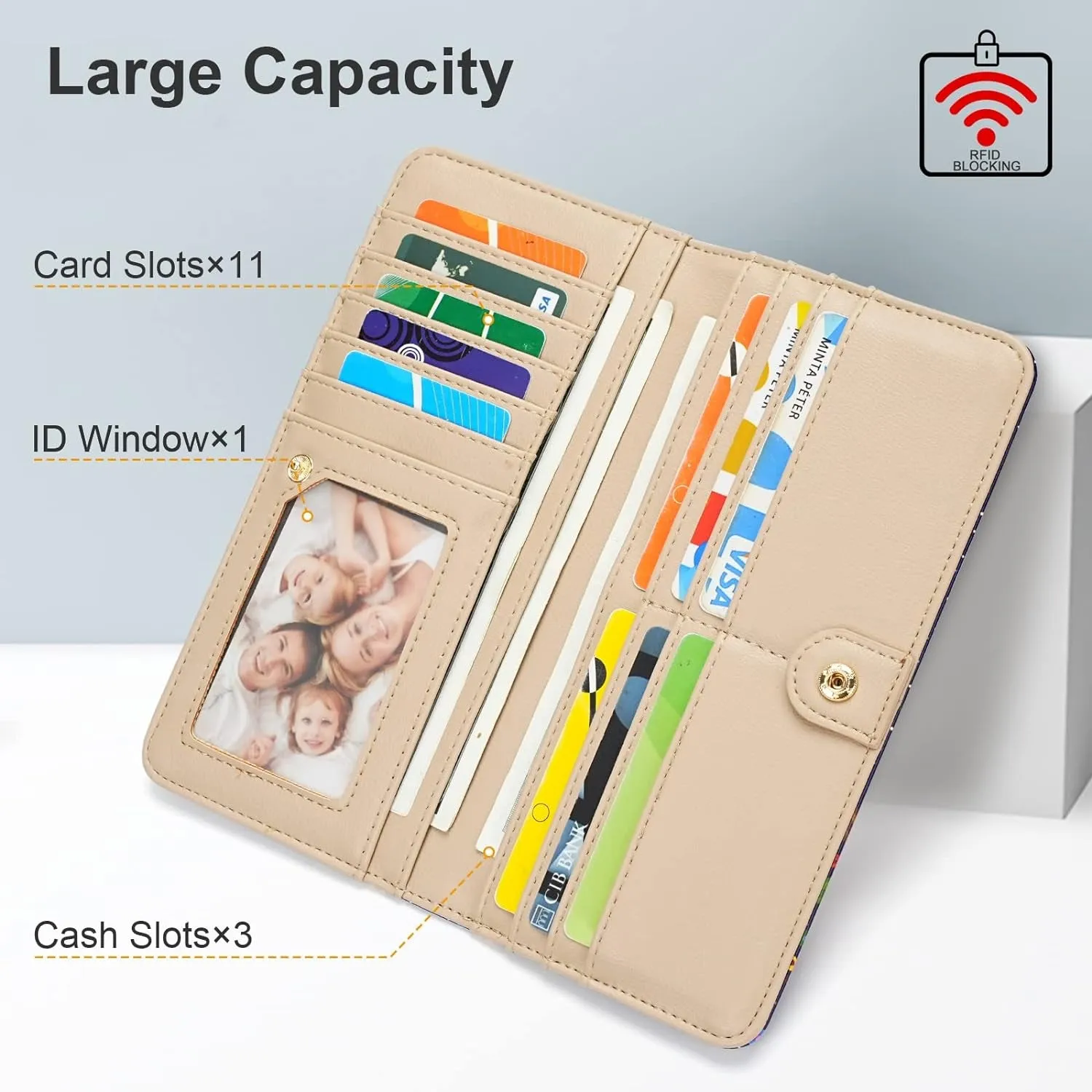 Long Clutch For Women, RFID Blocking Bifold Wallet