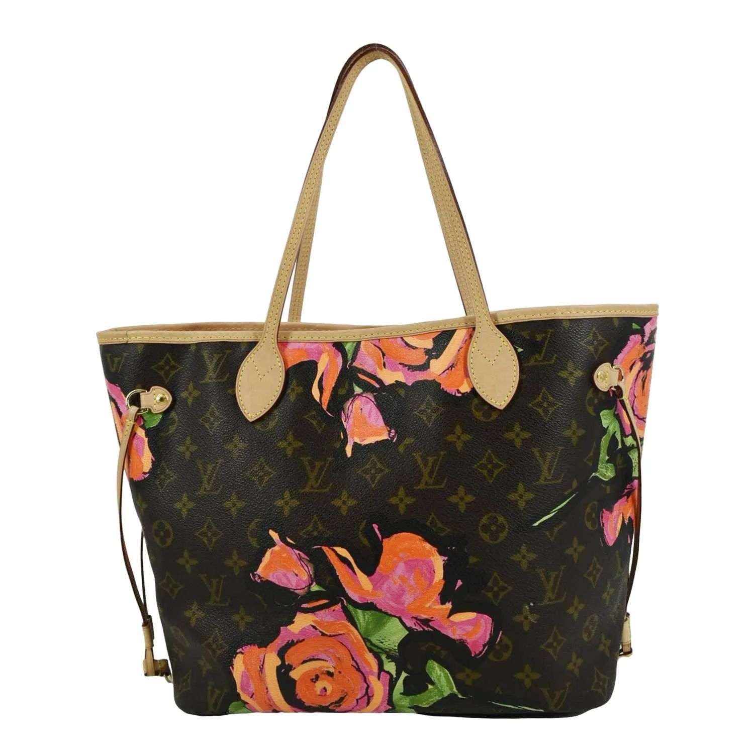LOUIS VUITTON Limited Edition Neverfull MM Roses Monogram Canvas Shoulder Bag Brown
