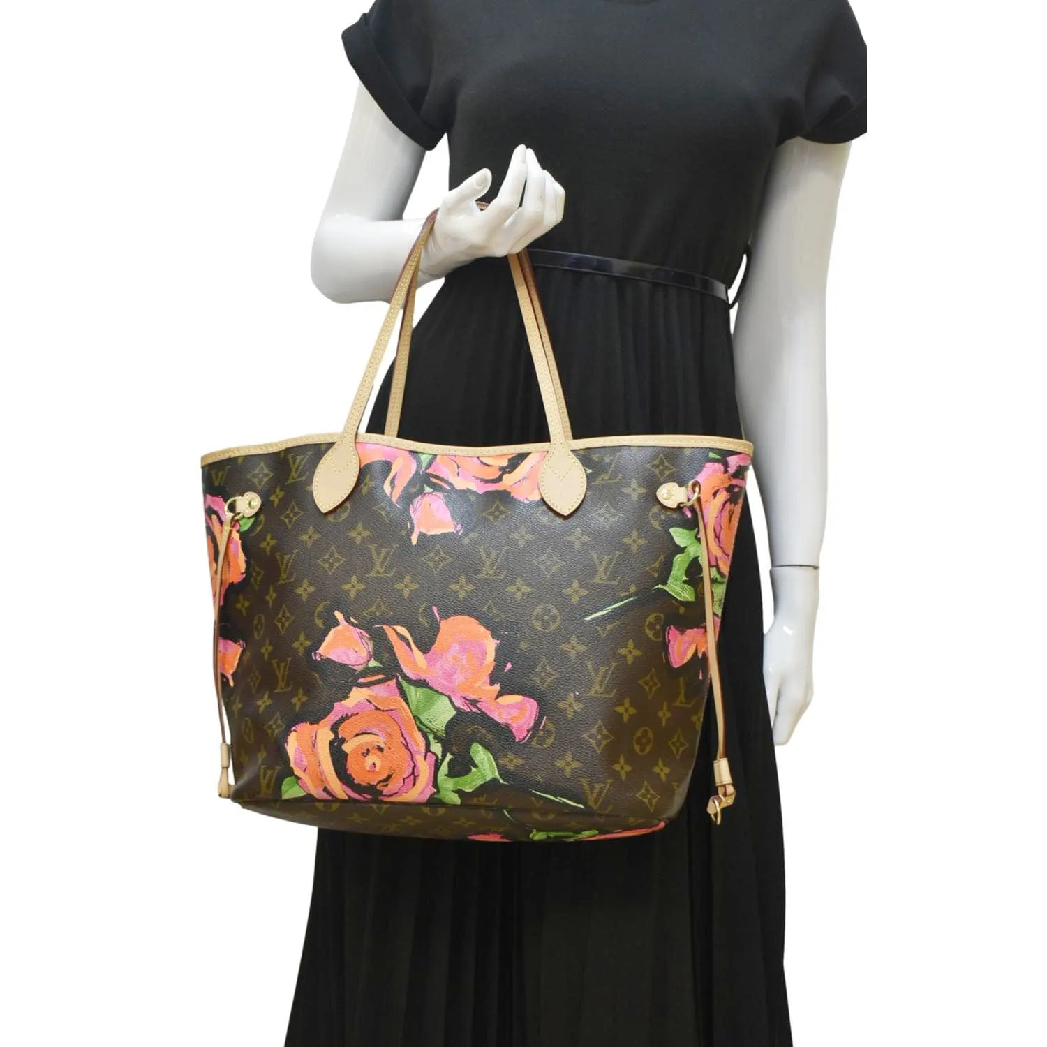 LOUIS VUITTON Limited Edition Neverfull MM Roses Monogram Canvas Shoulder Bag Brown