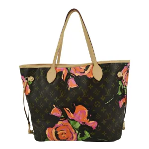 LOUIS VUITTON Limited Edition Neverfull MM Roses Monogram Canvas Shoulder Bag Brown