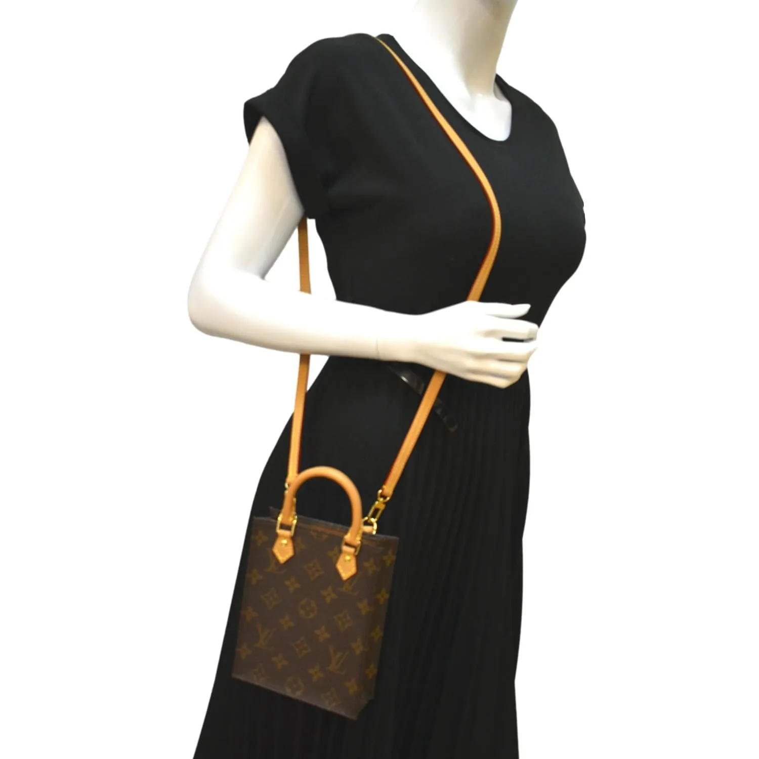 LOUIS VUITTON Petit Sac Plat Monogram Canvas Shoulder Bag Brown