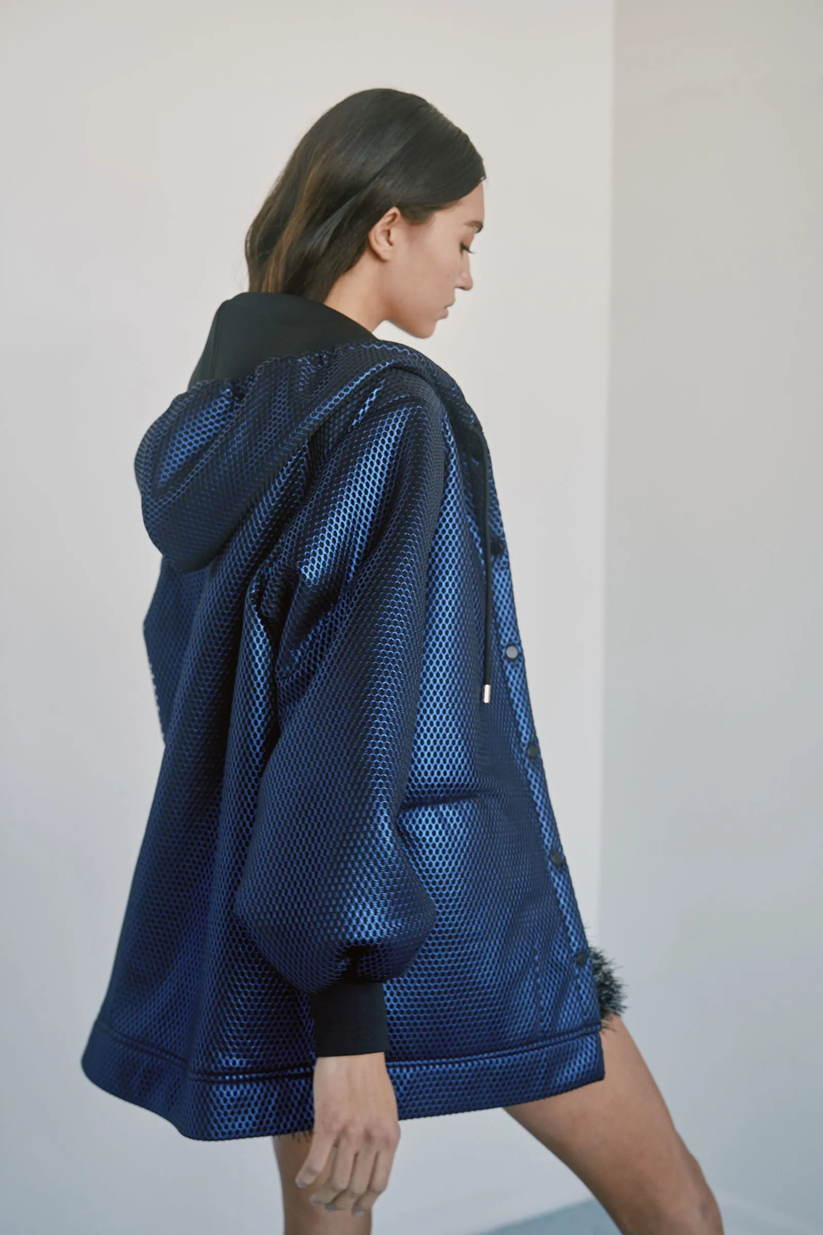 Metallic Neoprene Hoodie - Blue