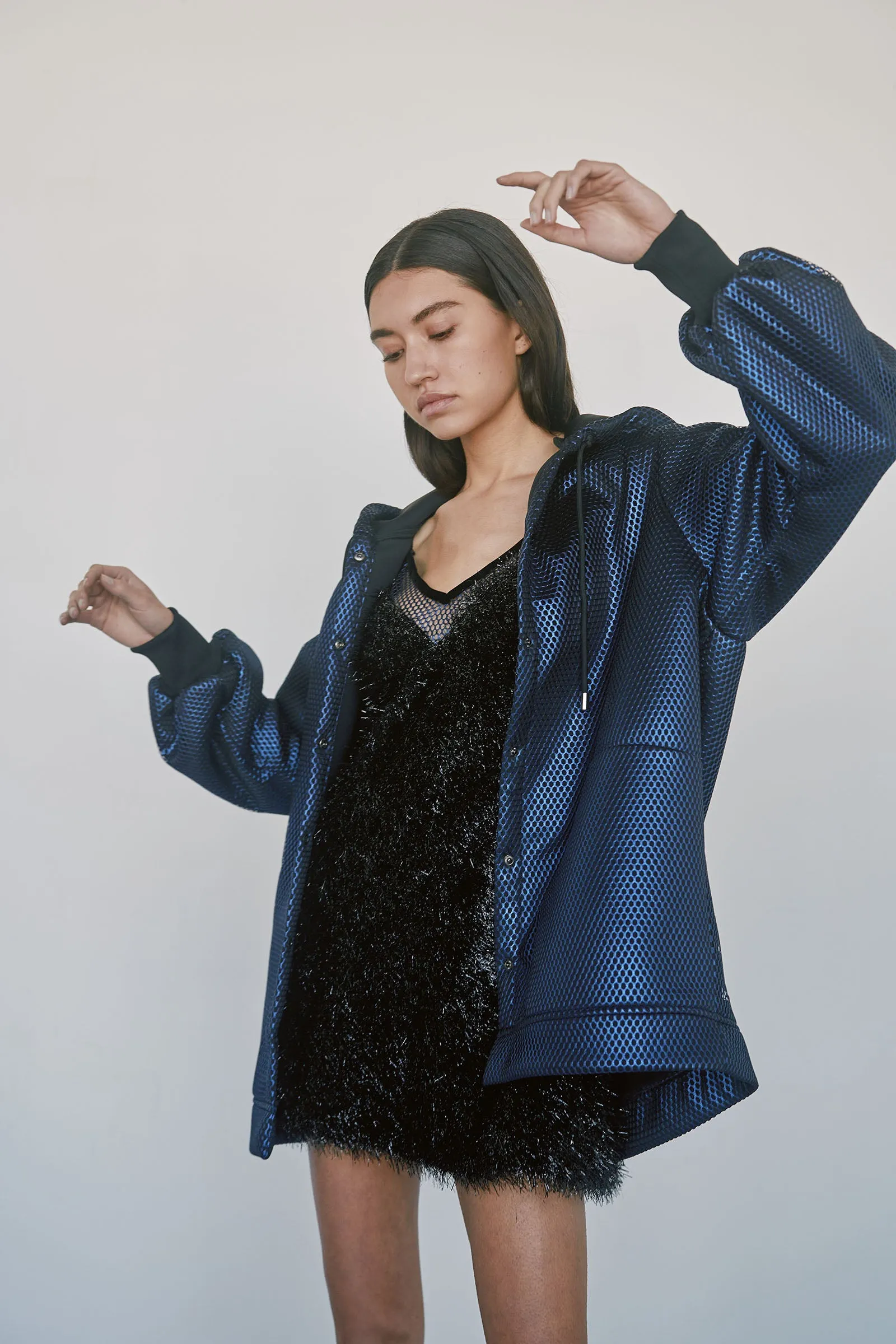 Metallic Neoprene Hoodie - Blue