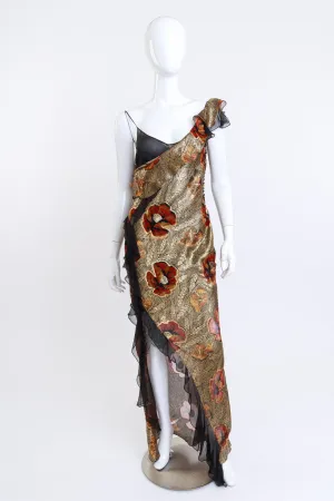 Metallic Silk Ruffle Bias Dress
