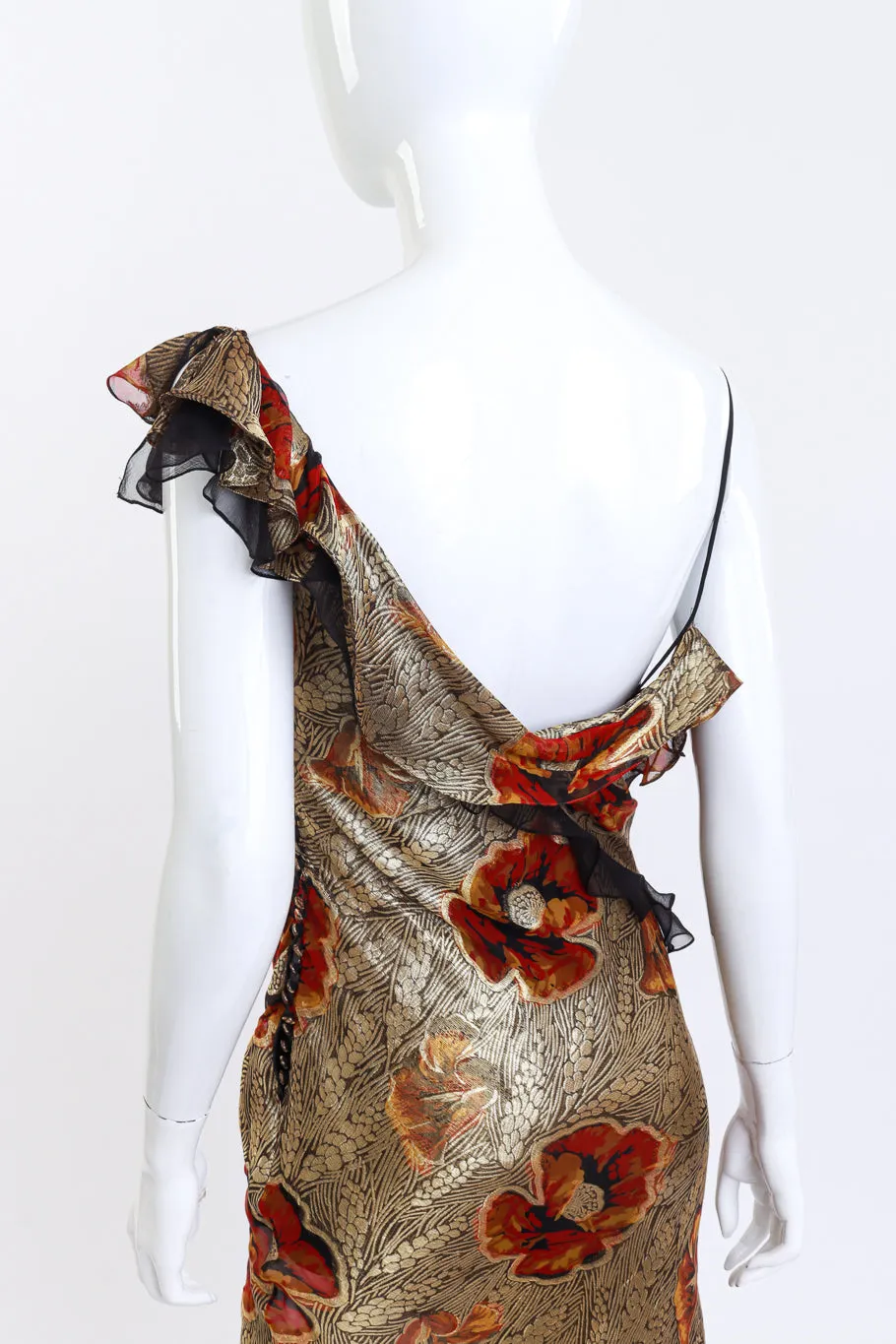 Metallic Silk Ruffle Bias Dress