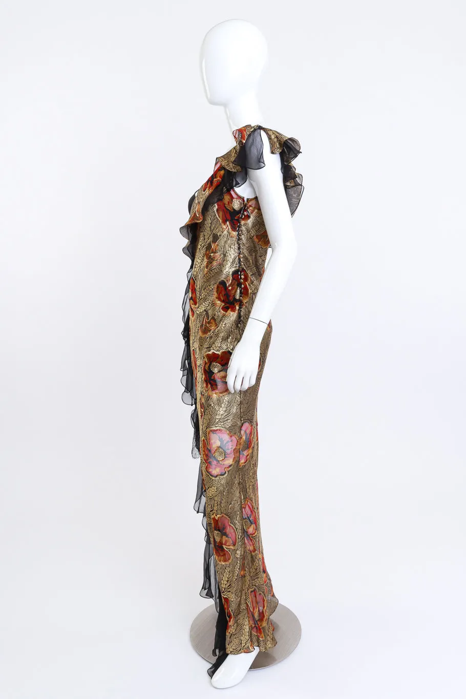 Metallic Silk Ruffle Bias Dress