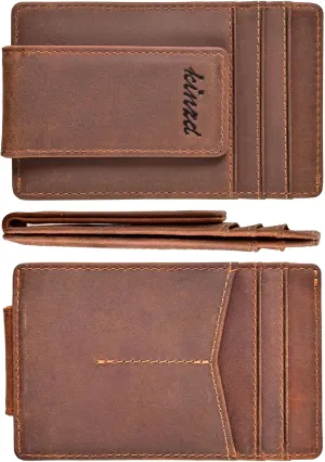 Money Clip for Men Front Pocket Wallet Leather RFID Blocking Strong Magnet Wallet Brown