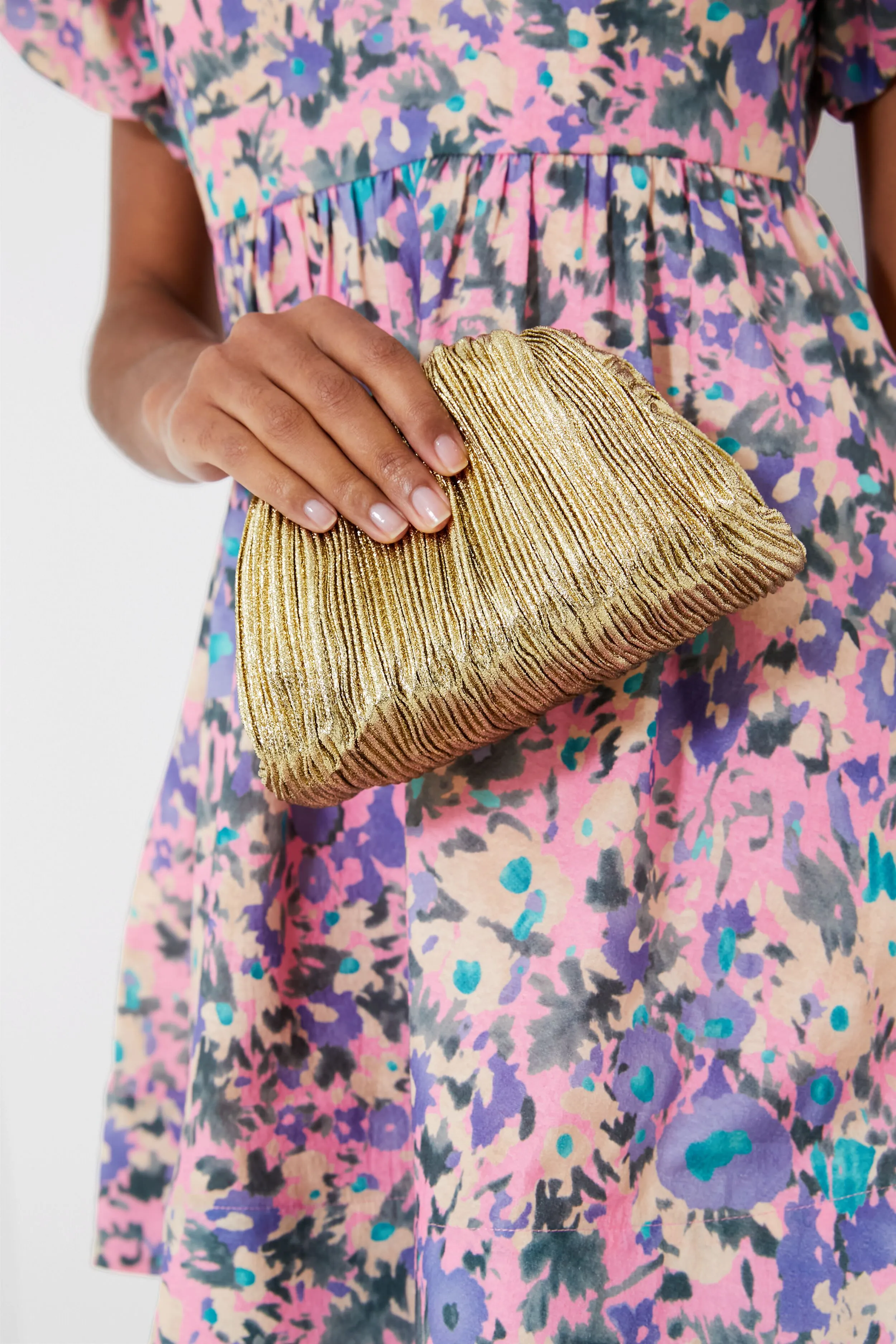 Oro Lame Bailey Pleated Clutch