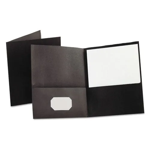Oxford Twin-Pocket Folder, Embossed Leather Grain Paper, 0.5" Capacity, 11 X 8.5, Black, 25/box
