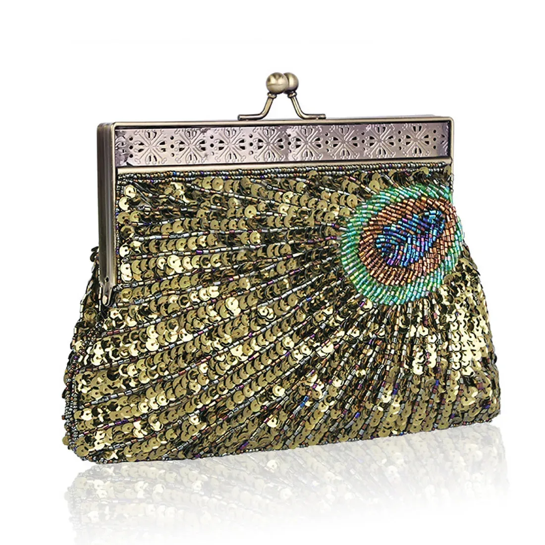 Peacock Elegance: Sequin Evening Clutch with Chain Shoulder Strap - Perfect for Banquets and Weddings