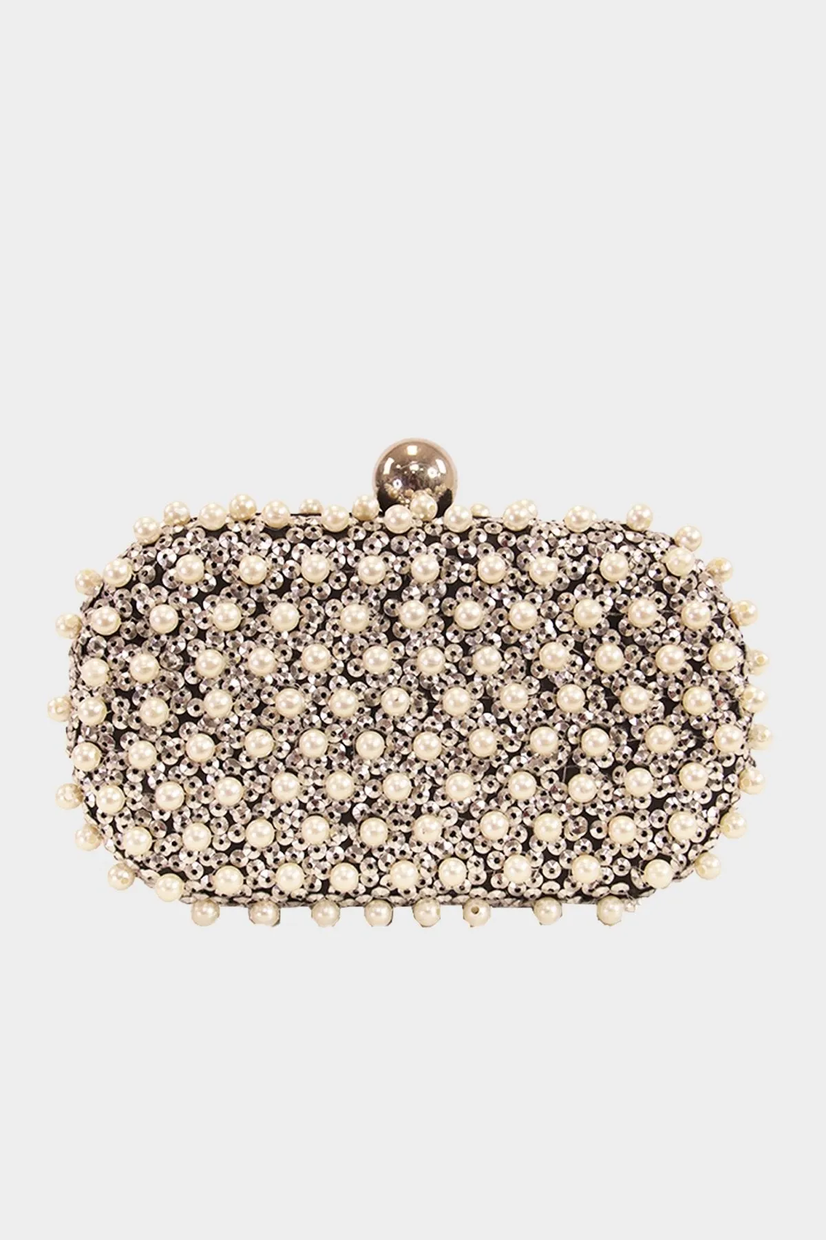 Pearl Sequin Clutch in Ivory/Black