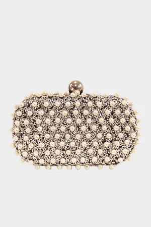 Pearl Sequin Clutch in Ivory/Black