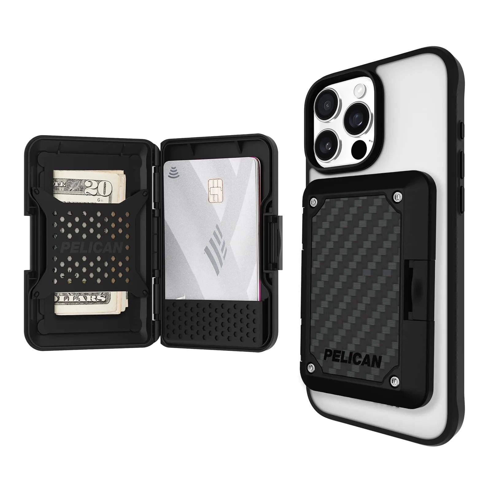 Pelican Magnetic Wallet for iPhone, RFID Blocking Heavy Duty MIL-STD Snap-on MagSafe Wallet - Black