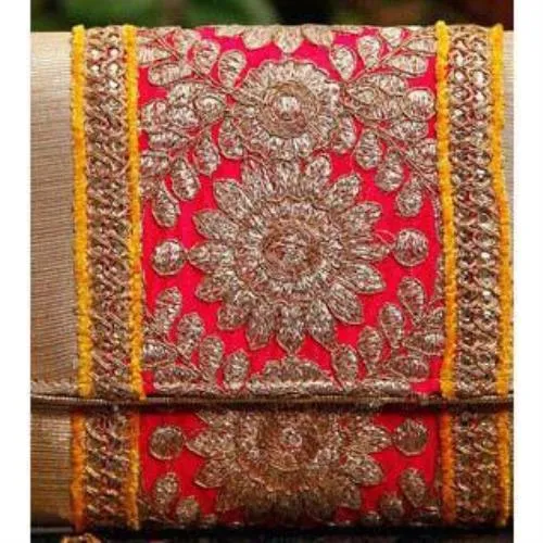 Pink & Yellow Zari & Sequin Clutch