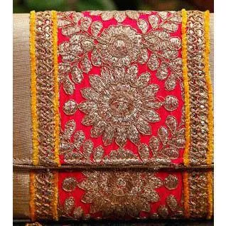 Pink & Yellow Zari & Sequin Clutch