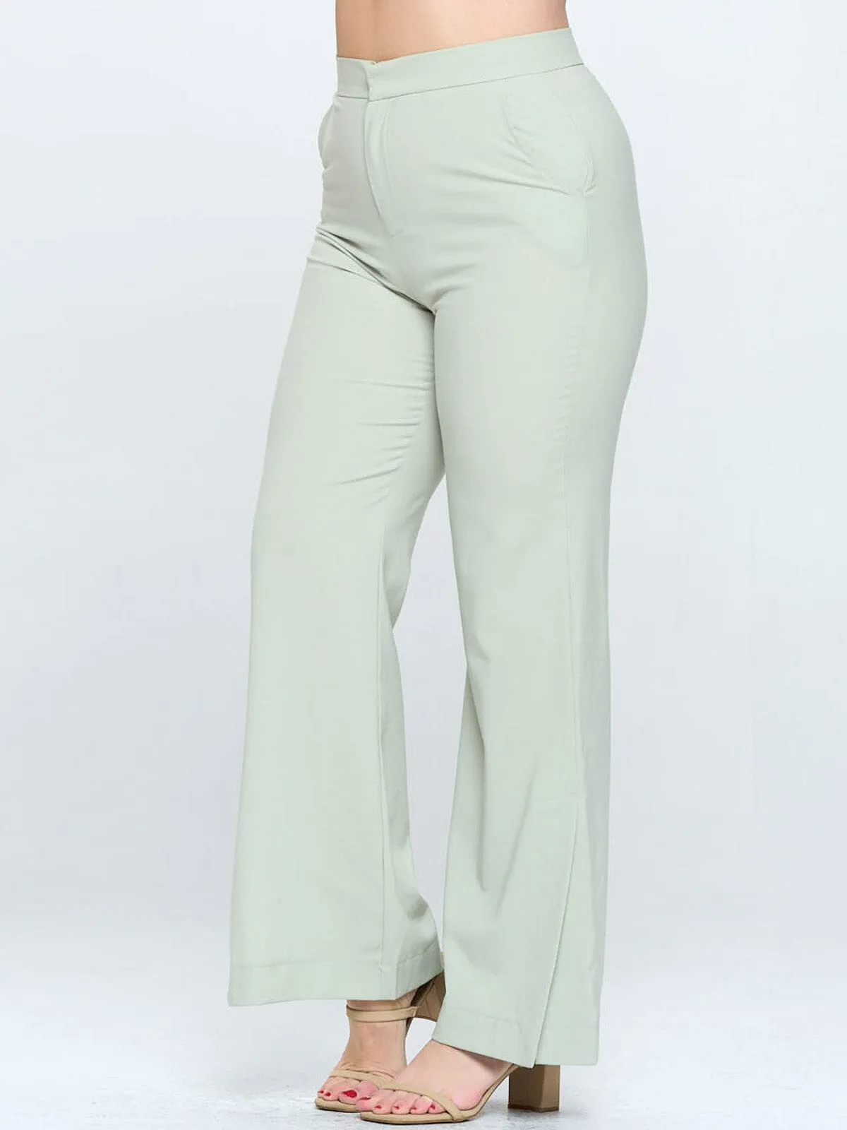 PLUS SIZE BUTTON CLOSURE POCKETS WIDE LEG PANTS