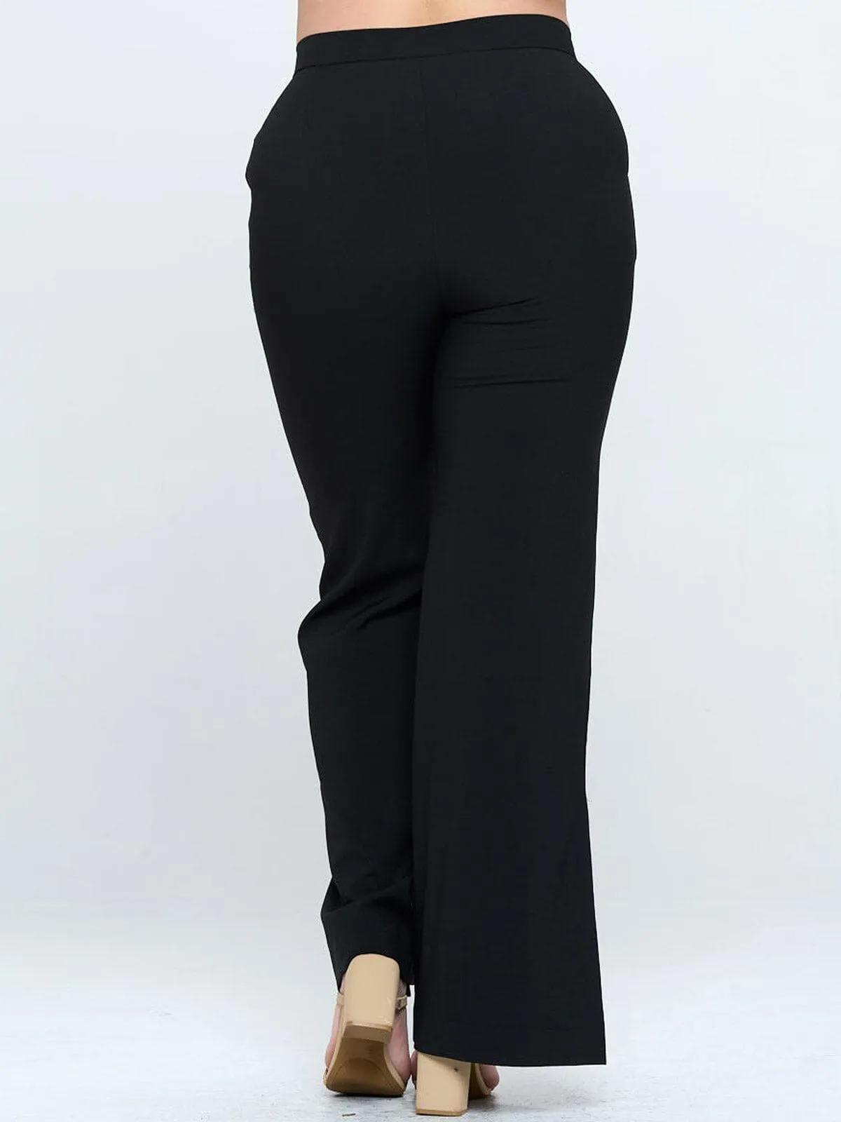 PLUS SIZE BUTTON CLOSURE POCKETS WIDE LEG PANTS