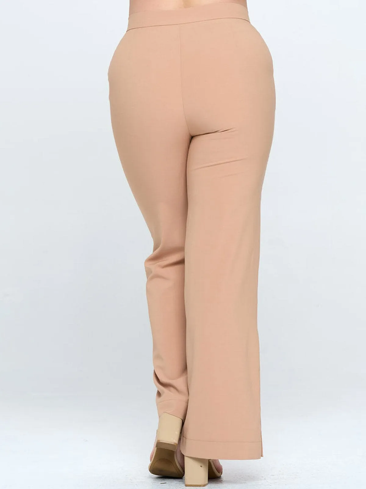 PLUS SIZE BUTTON CLOSURE POCKETS WIDE LEG PANTS