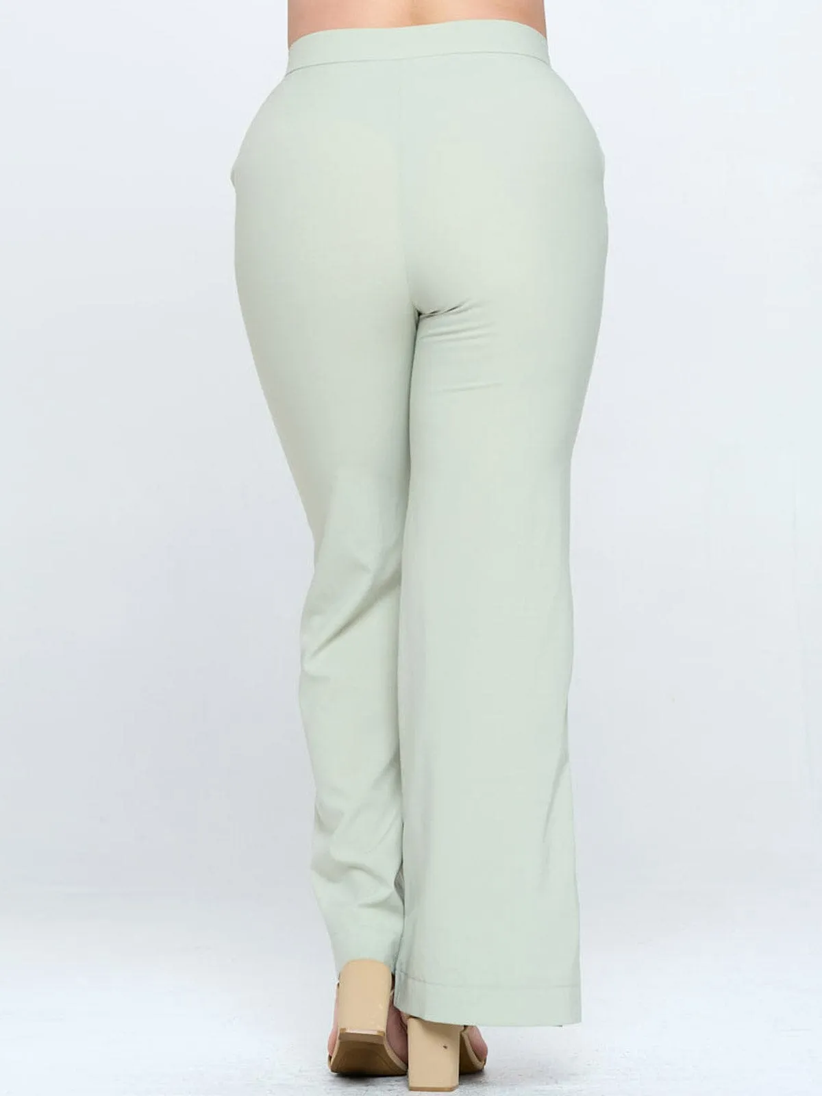 PLUS SIZE BUTTON CLOSURE POCKETS WIDE LEG PANTS