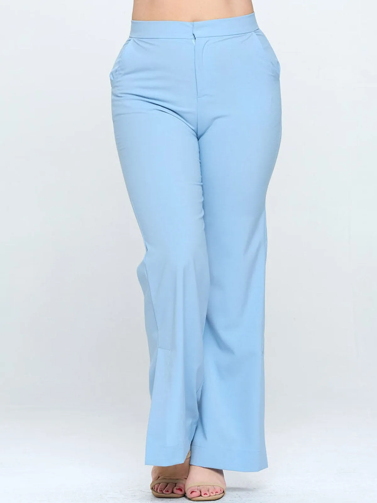 PLUS SIZE BUTTON CLOSURE POCKETS WIDE LEG PANTS