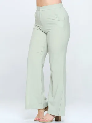 PLUS SIZE BUTTON CLOSURE POCKETS WIDE LEG PANTS