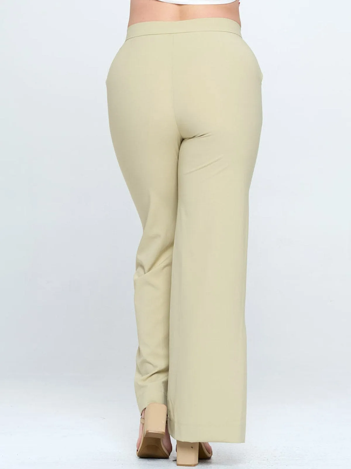 PLUS SIZE BUTTON CLOSURE POCKETS WIDE LEG PANTS