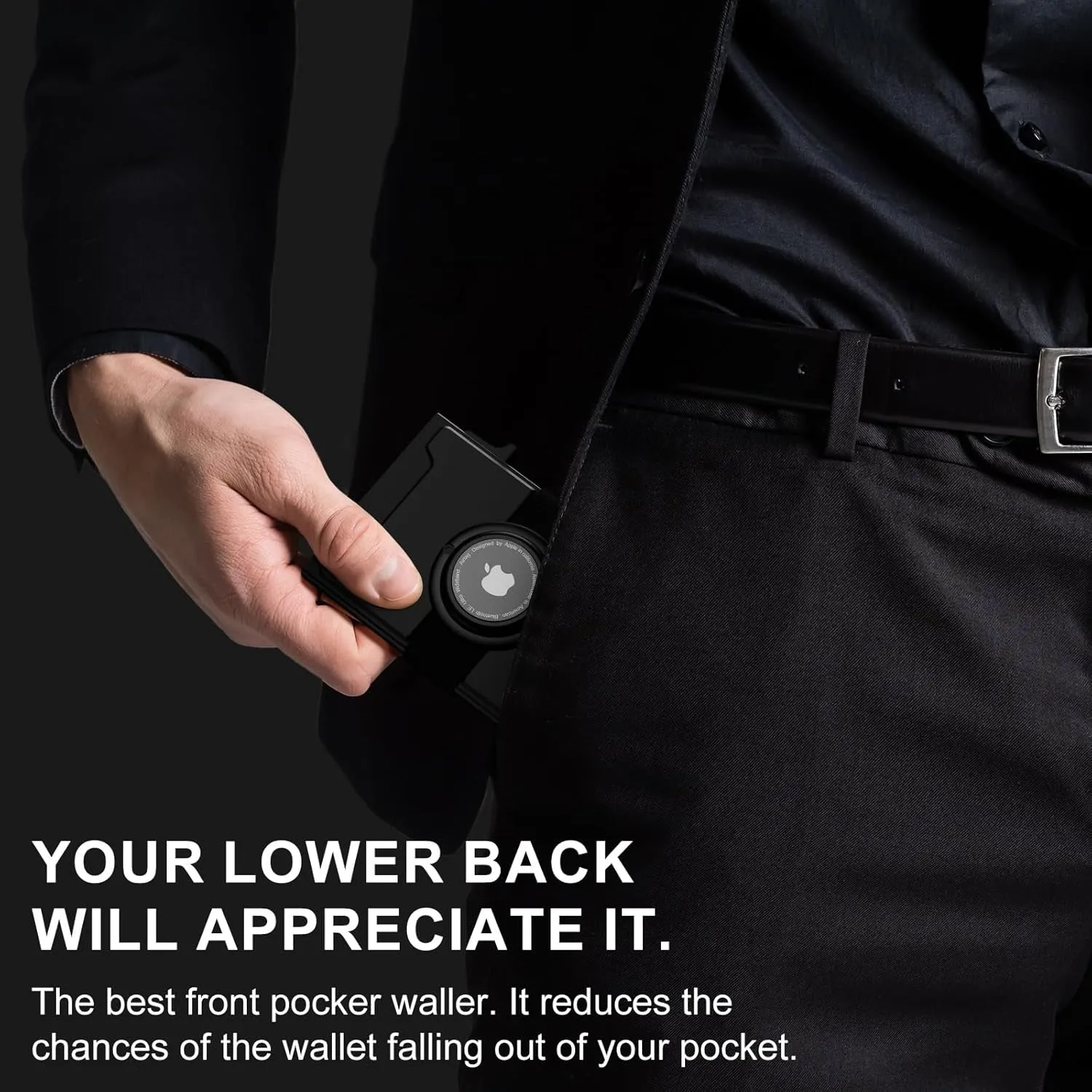 Pop Up Wallet for Men with Apple AirTag Compartment - Black
