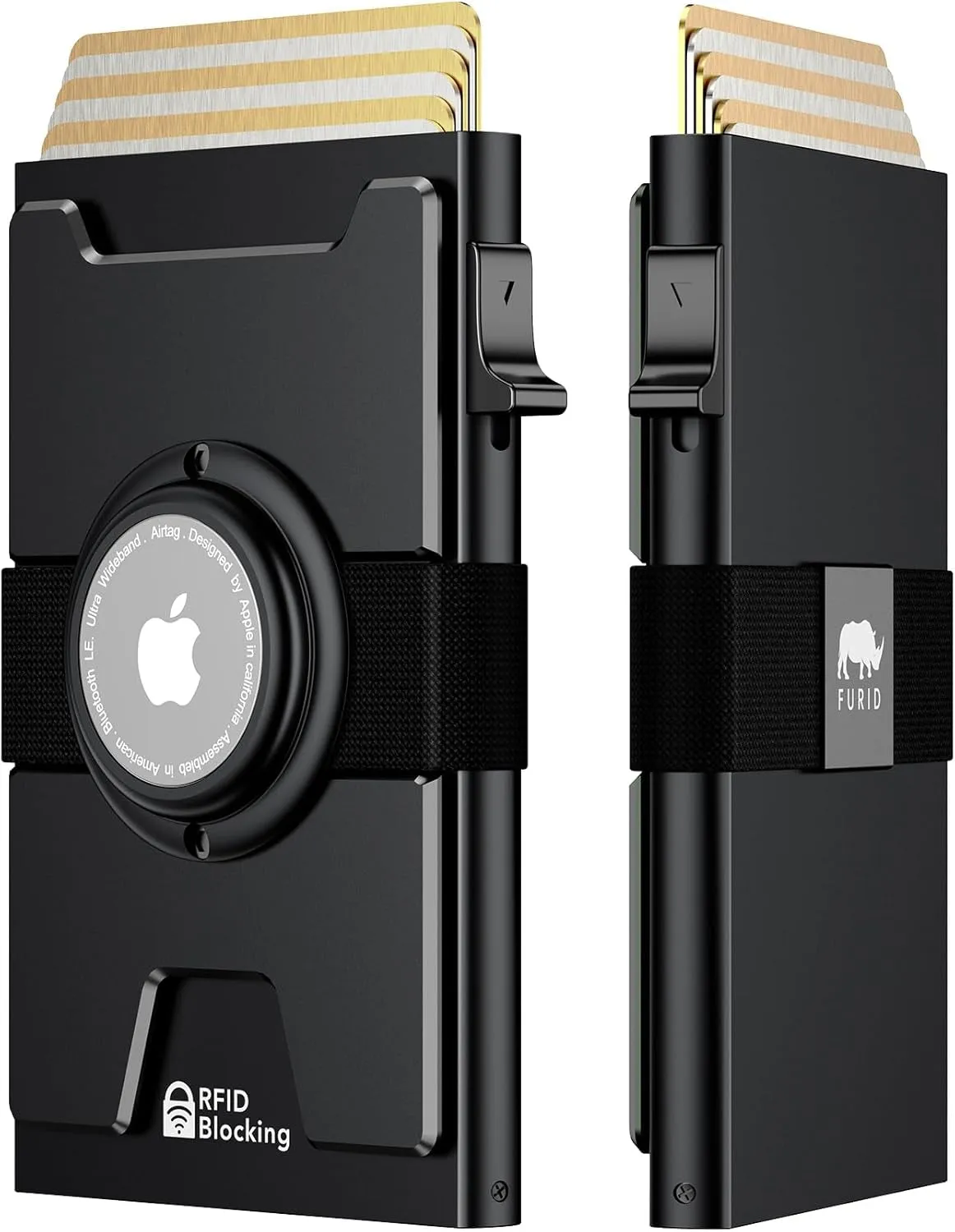 Pop Up Wallet for Men with Apple AirTag Compartment - Black