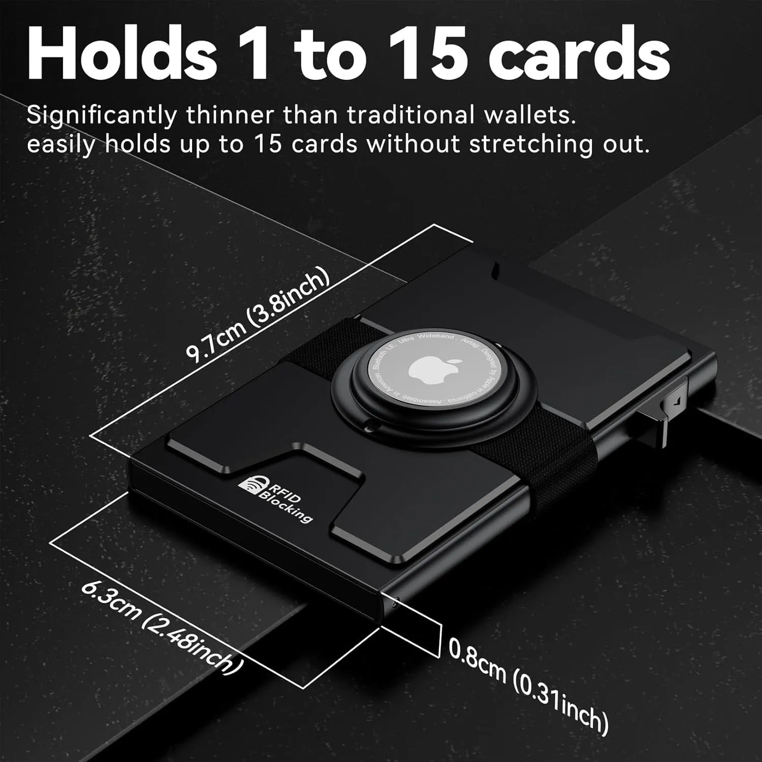 Pop Up Wallet for Men with Apple AirTag Compartment - Black