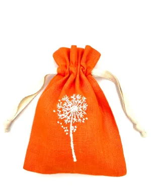 "Botanicals" Drawstring Pouch, hand embroidered linen