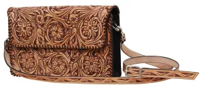 Rafter T Ranch Brown Floral Tooled Crossbody Bag