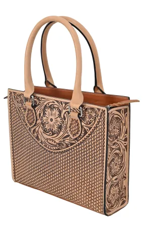 Rafter T Ranch Natural Floral Tooled Tote Hand Bag