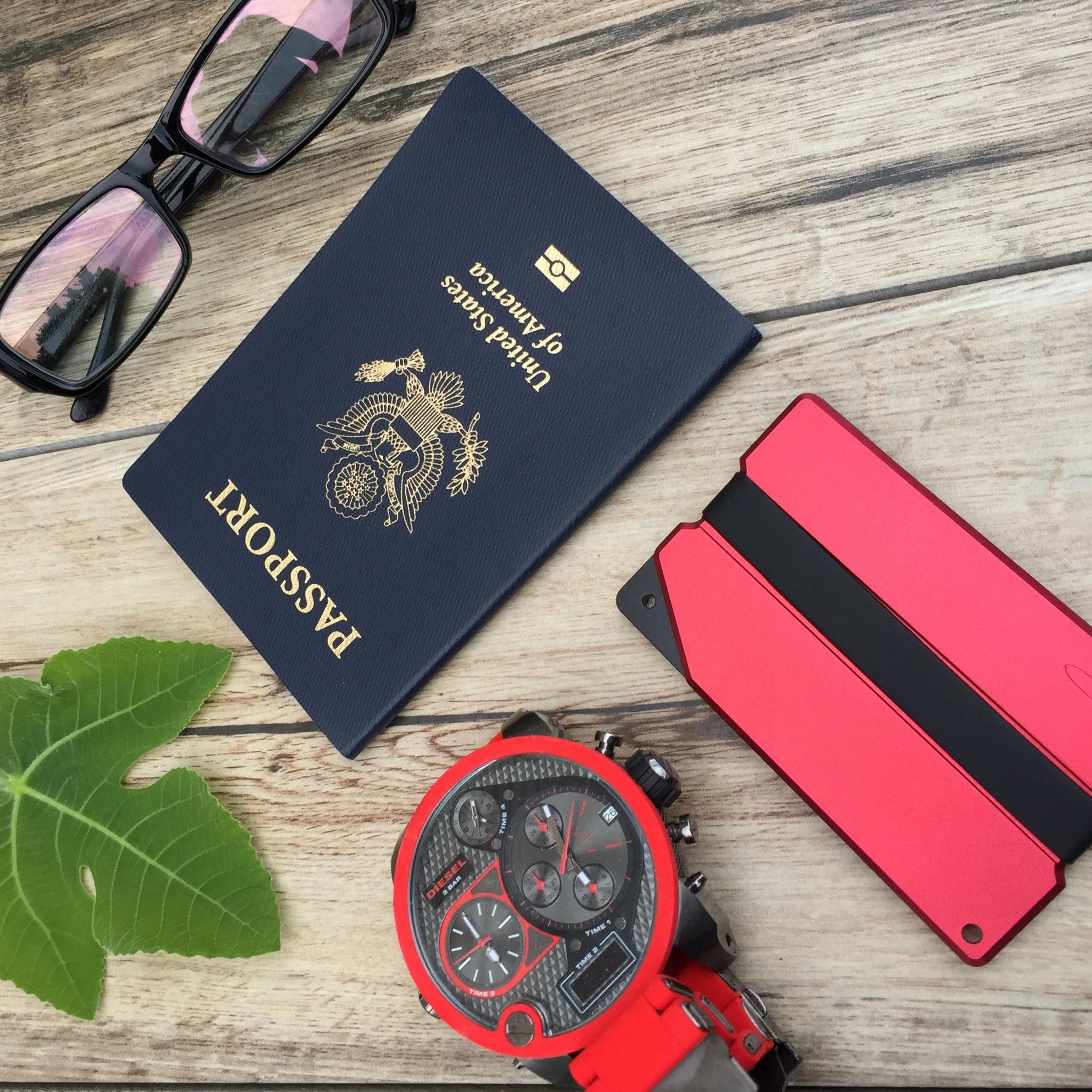 Red Carved Aluminum Metal Wallet