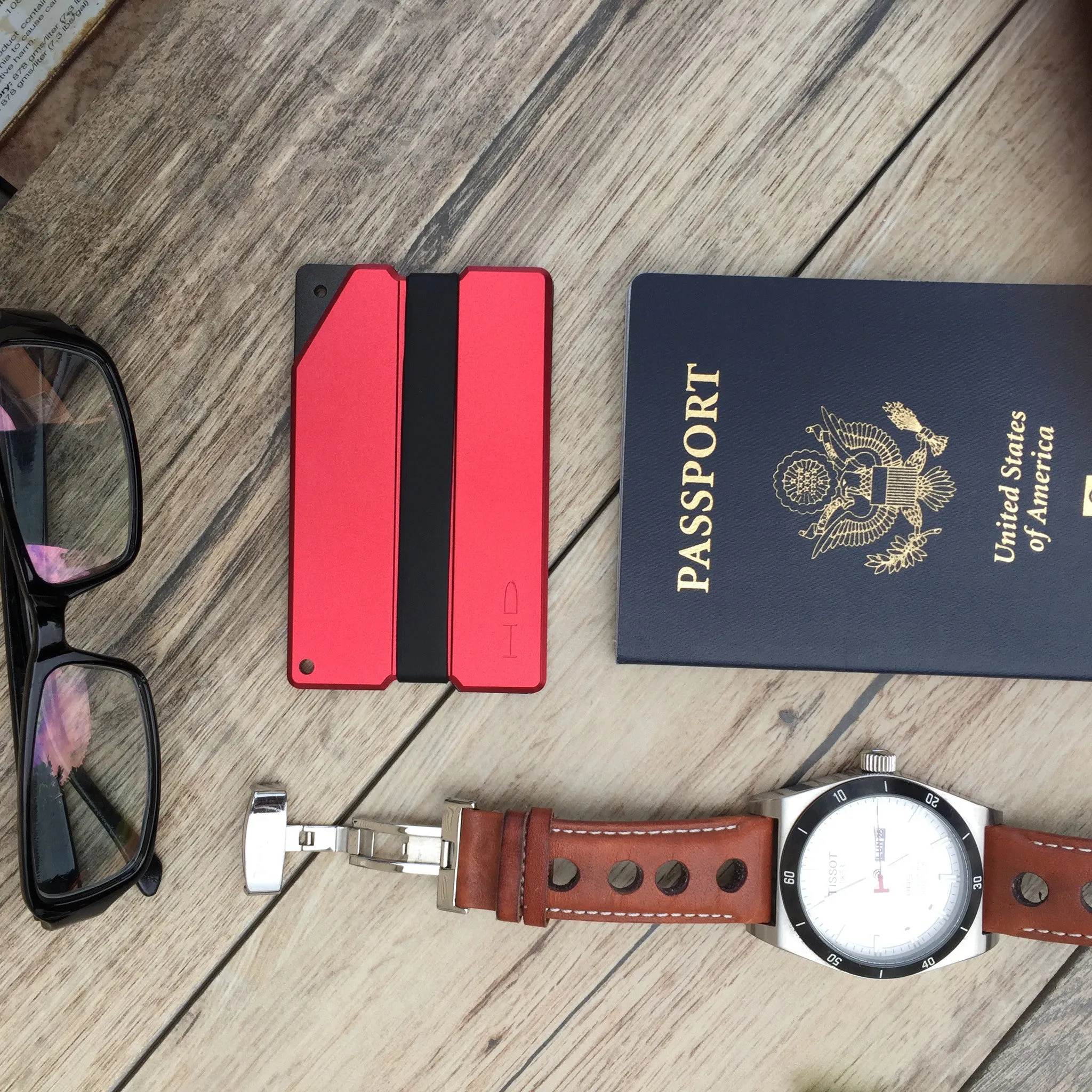 Red Carved Aluminum Metal Wallet
