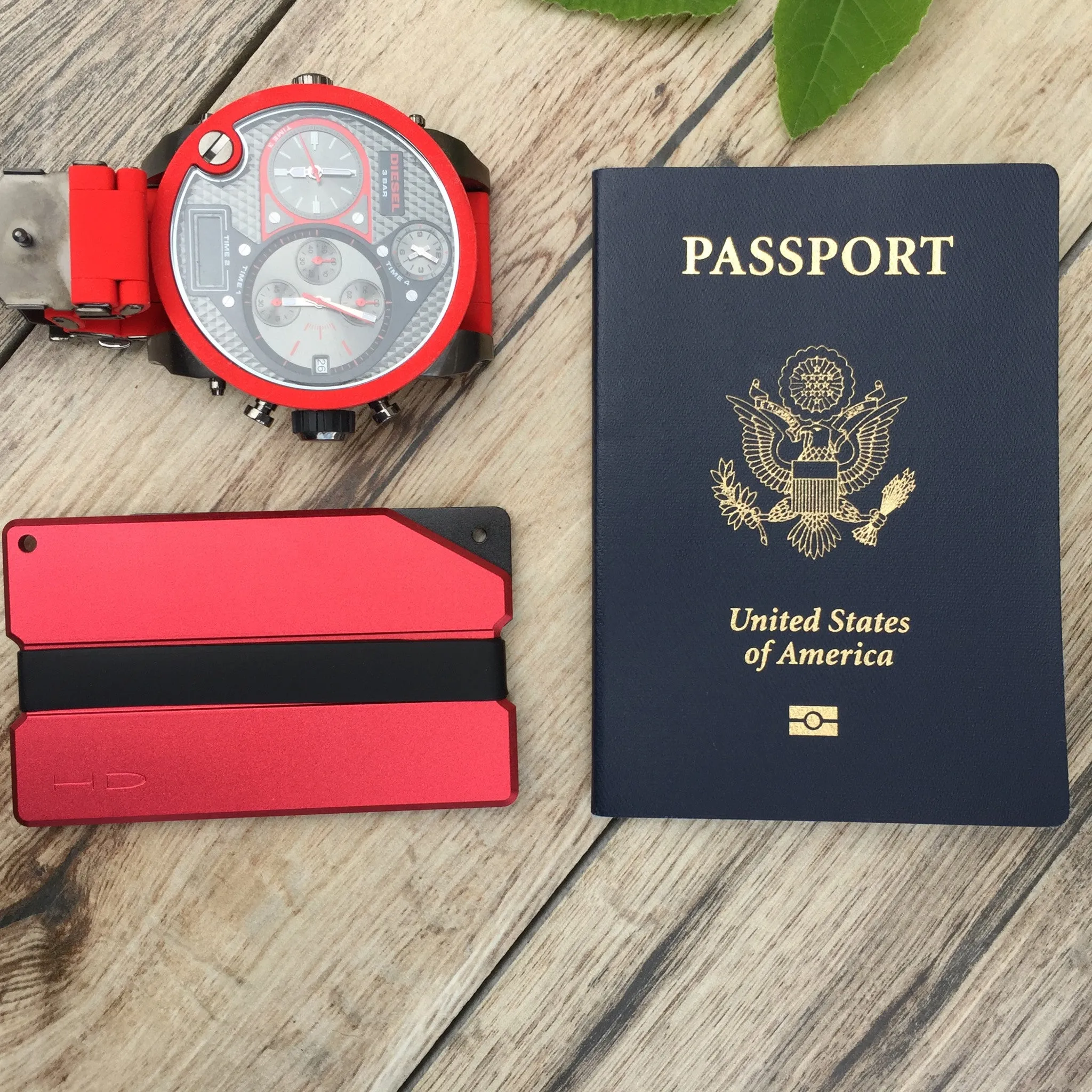 Red Carved Aluminum Metal Wallet