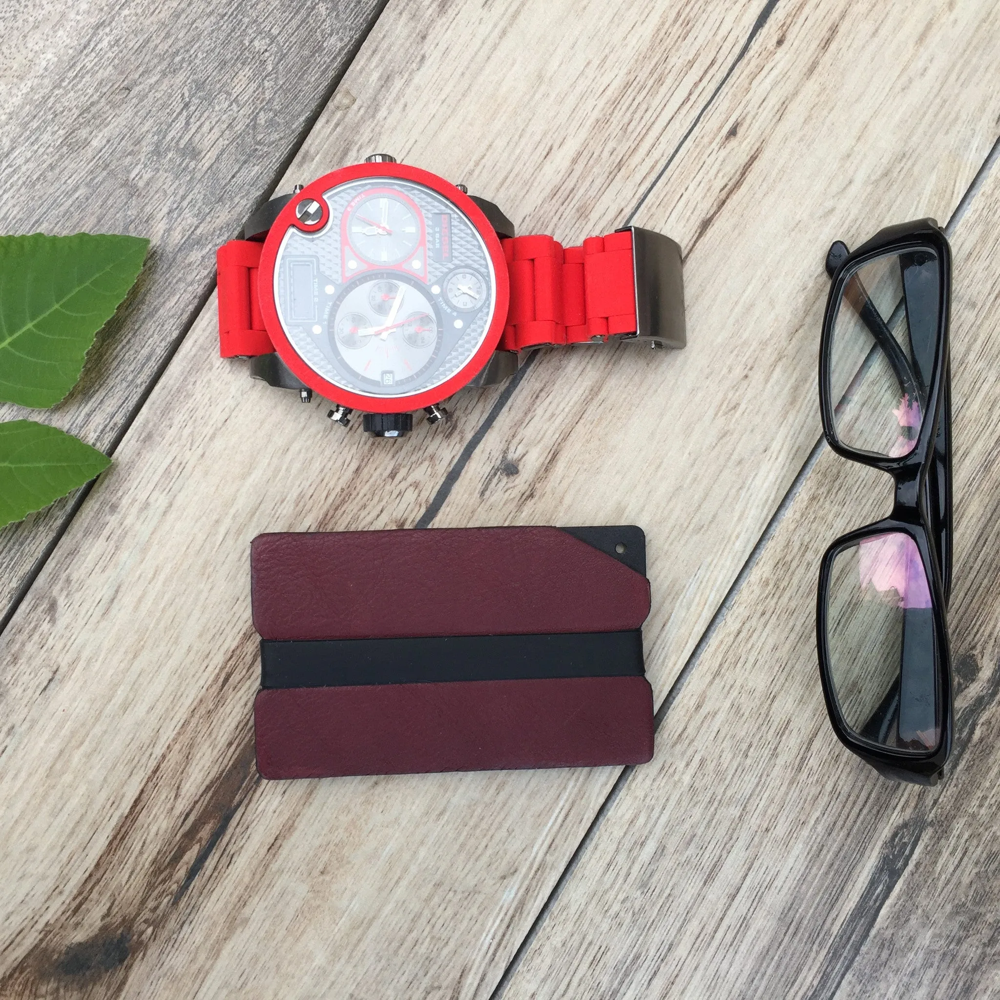 Red Leather Aluminum Metal Wallet