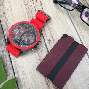 Red Leather Aluminum Metal Wallet
