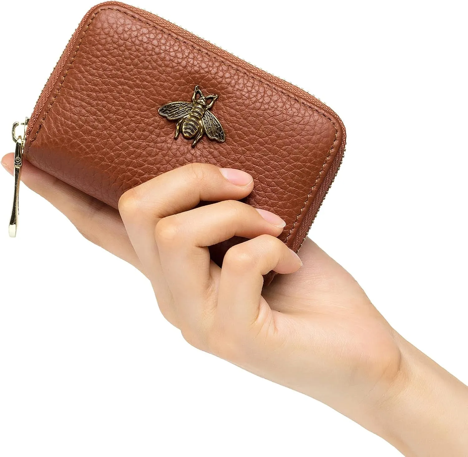 RFID Blocking Credit Card Holder for Women, Small Leather Zipper Wallet