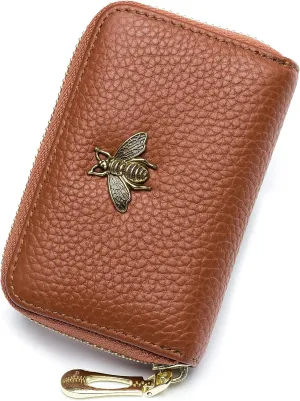 RFID Blocking Credit Card Holder for Women, Small Leather Zipper Wallet