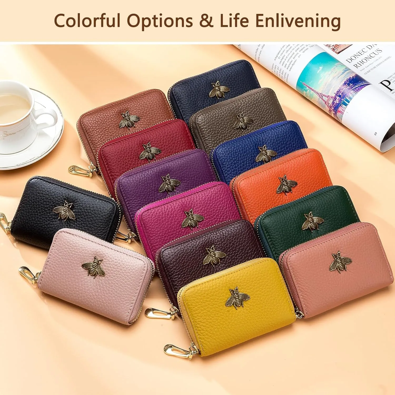 RFID Blocking Credit Card Holder for Women, Small Leather Zipper Wallet