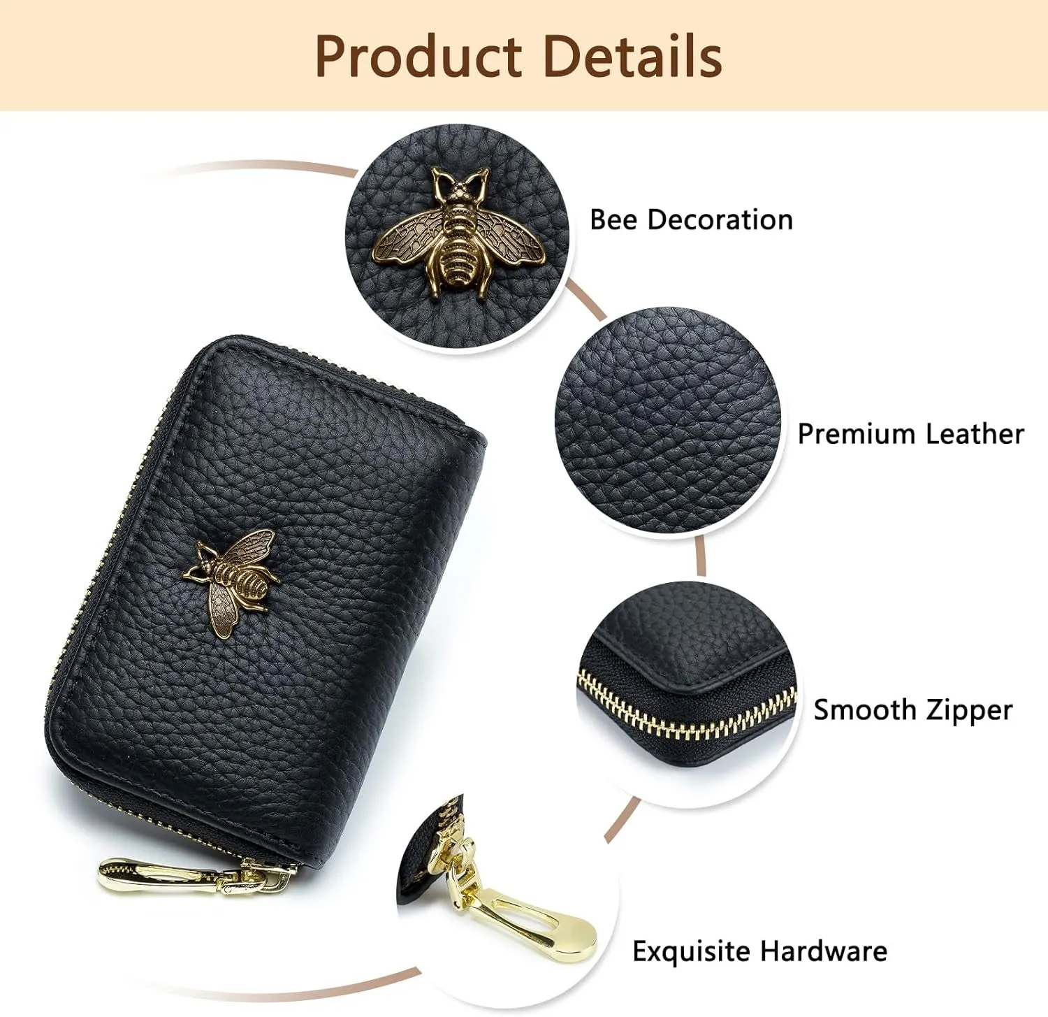 RFID Blocking Credit Card Holder for Women, Small Leather Zipper Wallet