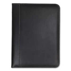 Samsill® Contrast Stitch Leather Padfolio, 8 1/2 X 11, Leather, Black