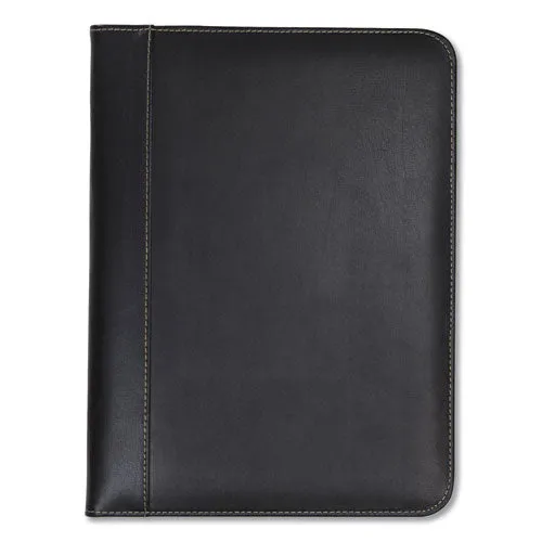 Samsill® Contrast Stitch Leather Padfolio, 8 1/2 X 11, Leather, Black